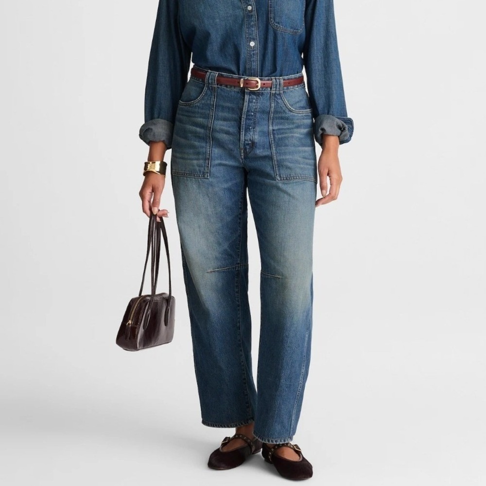 Madewell Curvy Darted Barrel Leg Jeans Medium Irmo Wash Blue Denim Western 28